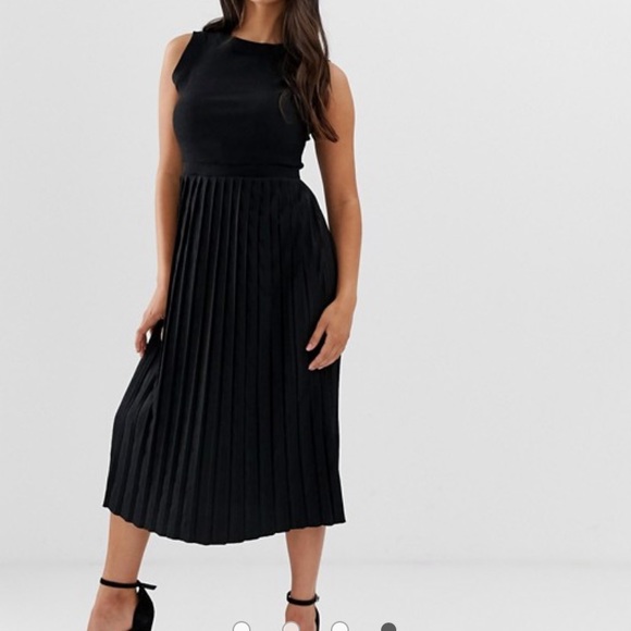 ASOS black midi dress with pleated skirt - Picture 2 of 2